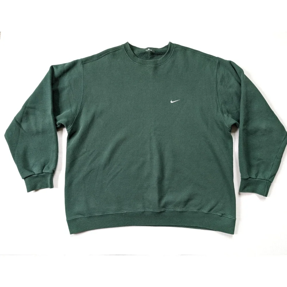 Vintage Nike Sweatshirt Mens XXL Green Single Swoosh Logo Pullover Long Sleeve